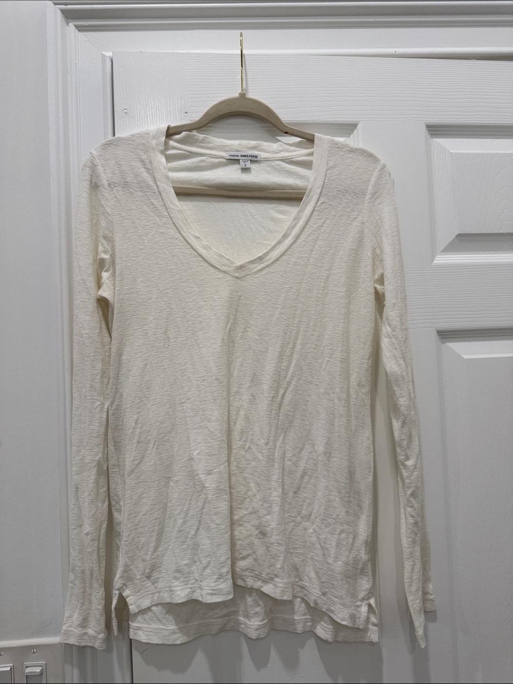 James Perse White Long Sleeve V-Neck Tee Size 2